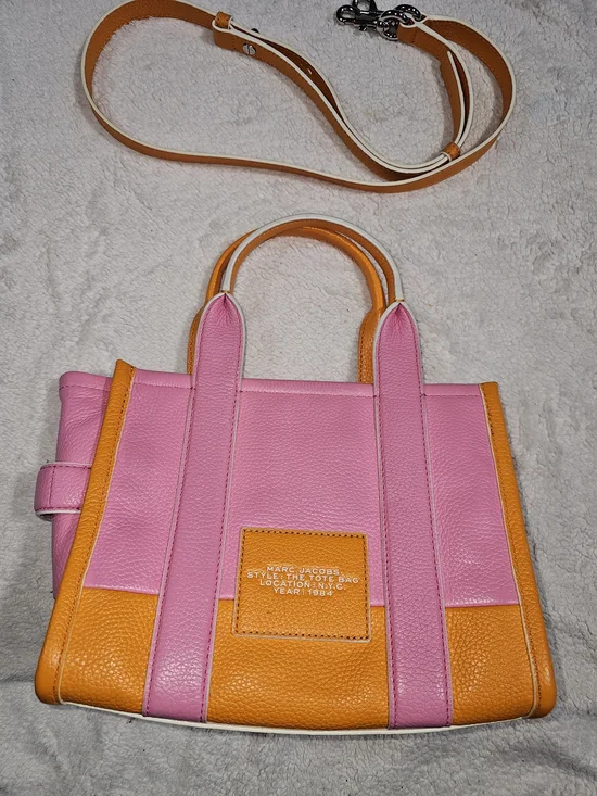 Marc Jacobs Pink & Orange The Tote Bag – Leather Shoulder Tote - Picture 12 of 13